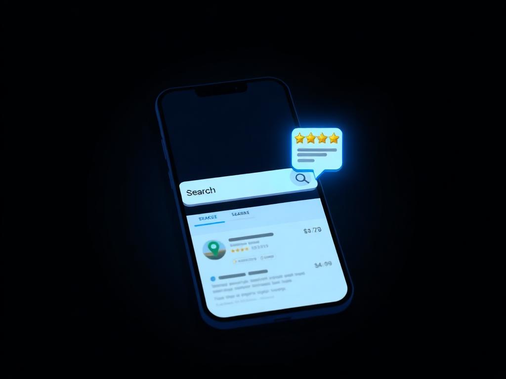 Local search results showing a business at the top with 5 stars